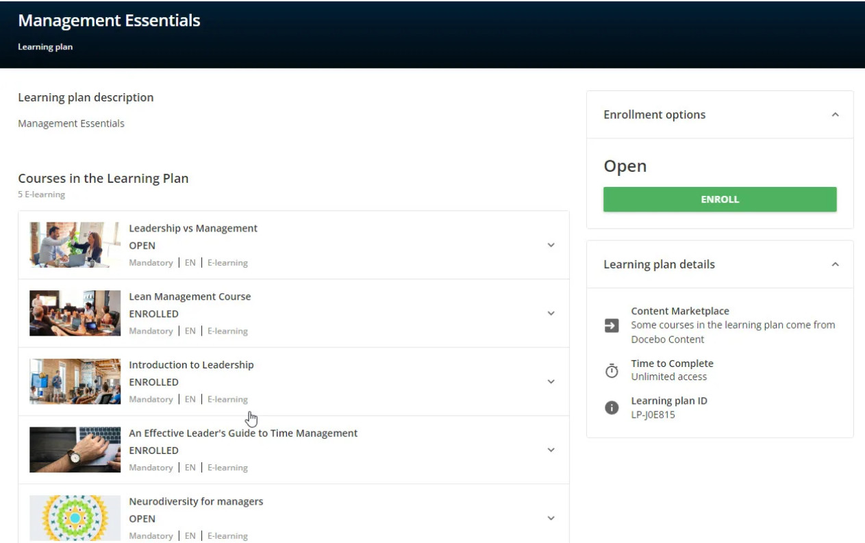 Off-the-shelf courses uploaded to Docebo LMS
