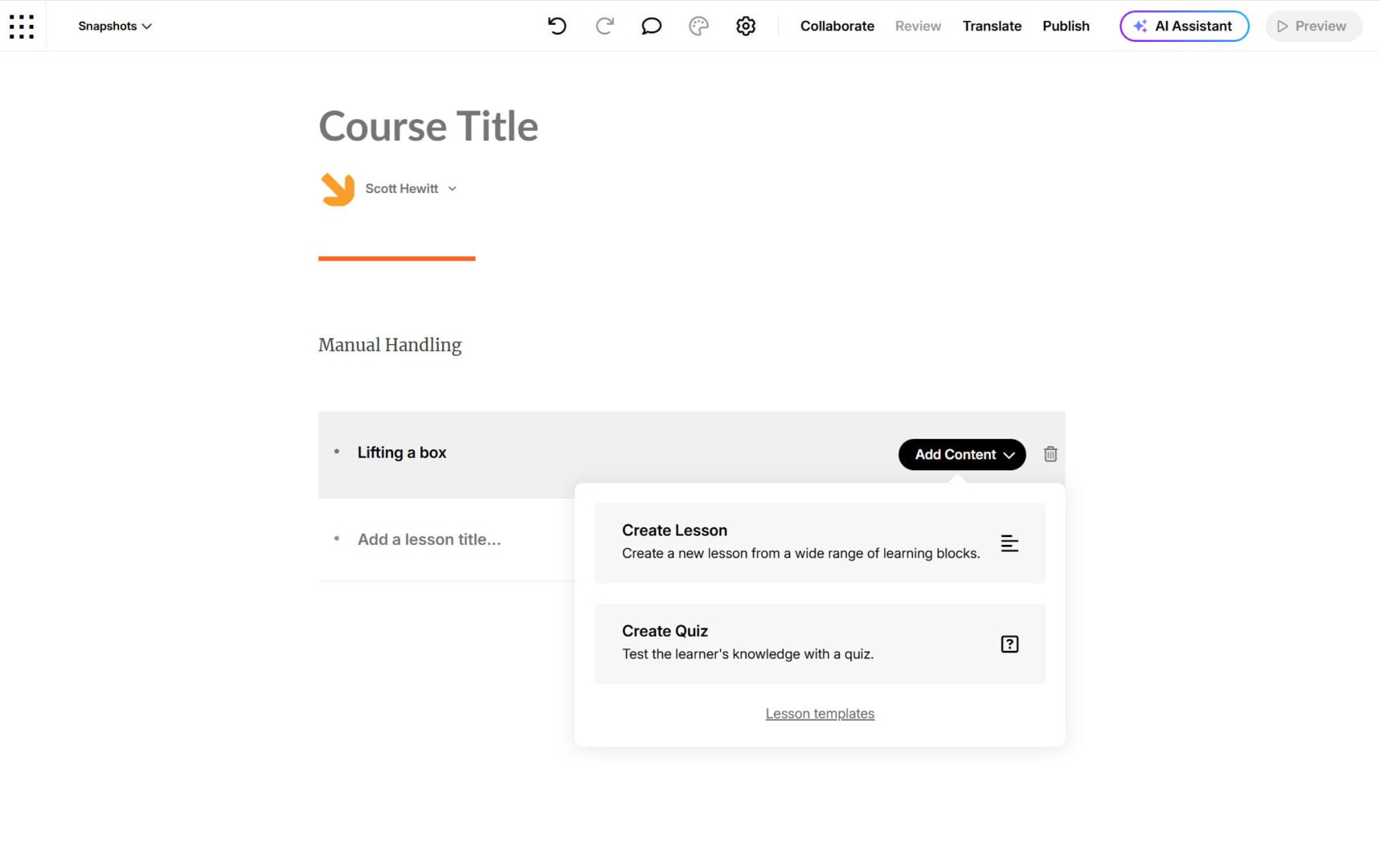 Articulate Rise 360 course interface
